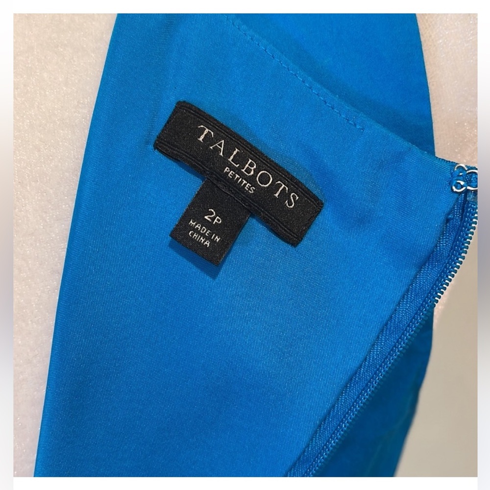 Talbots Petite 2P Blue Embroidered Sateen Fit & Flare Dress - Picture 6 of 11